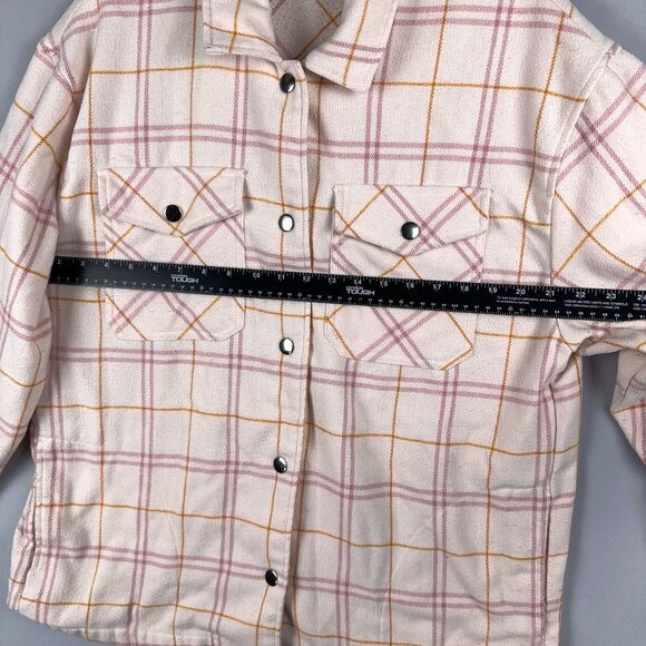HFX Plaid Shirt Jacket Womens Size M Fit Snap Button Collared 1534711 Off White - Picture 10 of 15